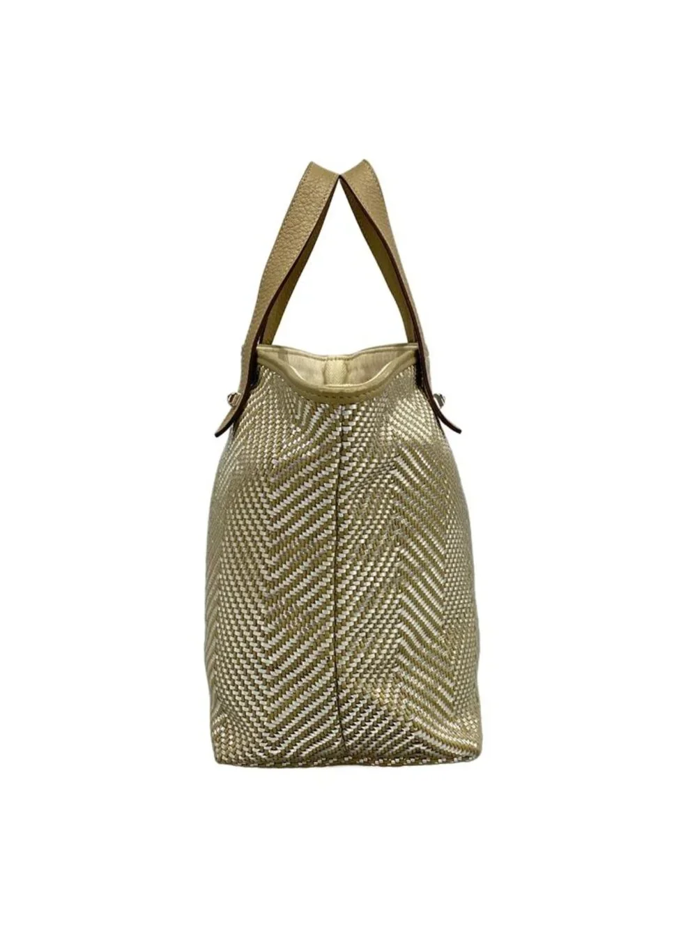 Hermes Tote Chain Nye PM Gray Beige Silver Braided Leather